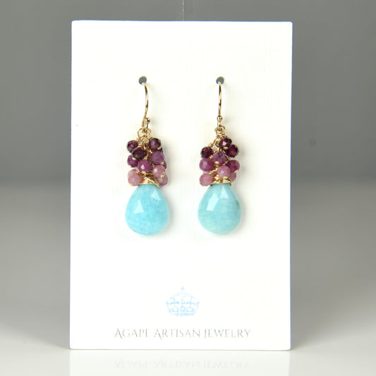 Agape Artisan Jewelry AMAZONITE & OMBRE CLUSTER EARRINGS 14k gold filled