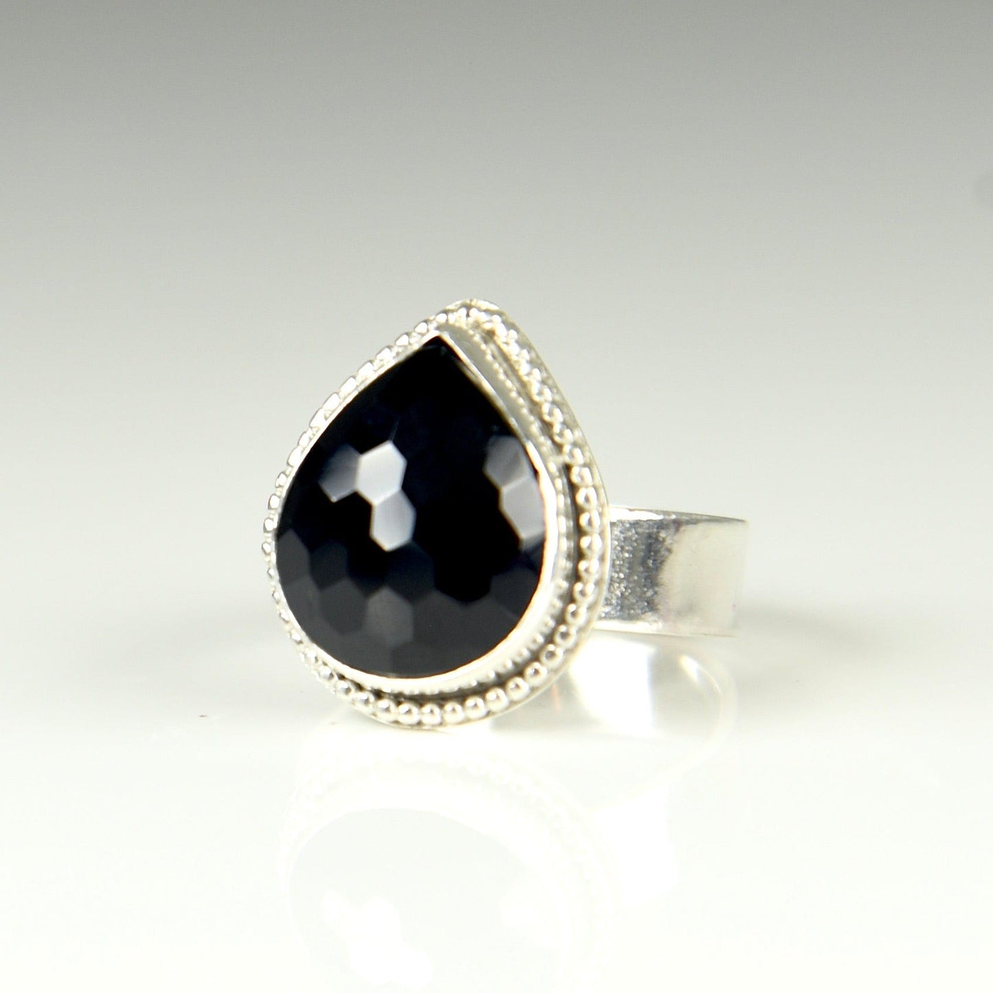 Agapé Artisan Jewelry BLACK ONYX TEARDROP STERLING RING 14k gold filled