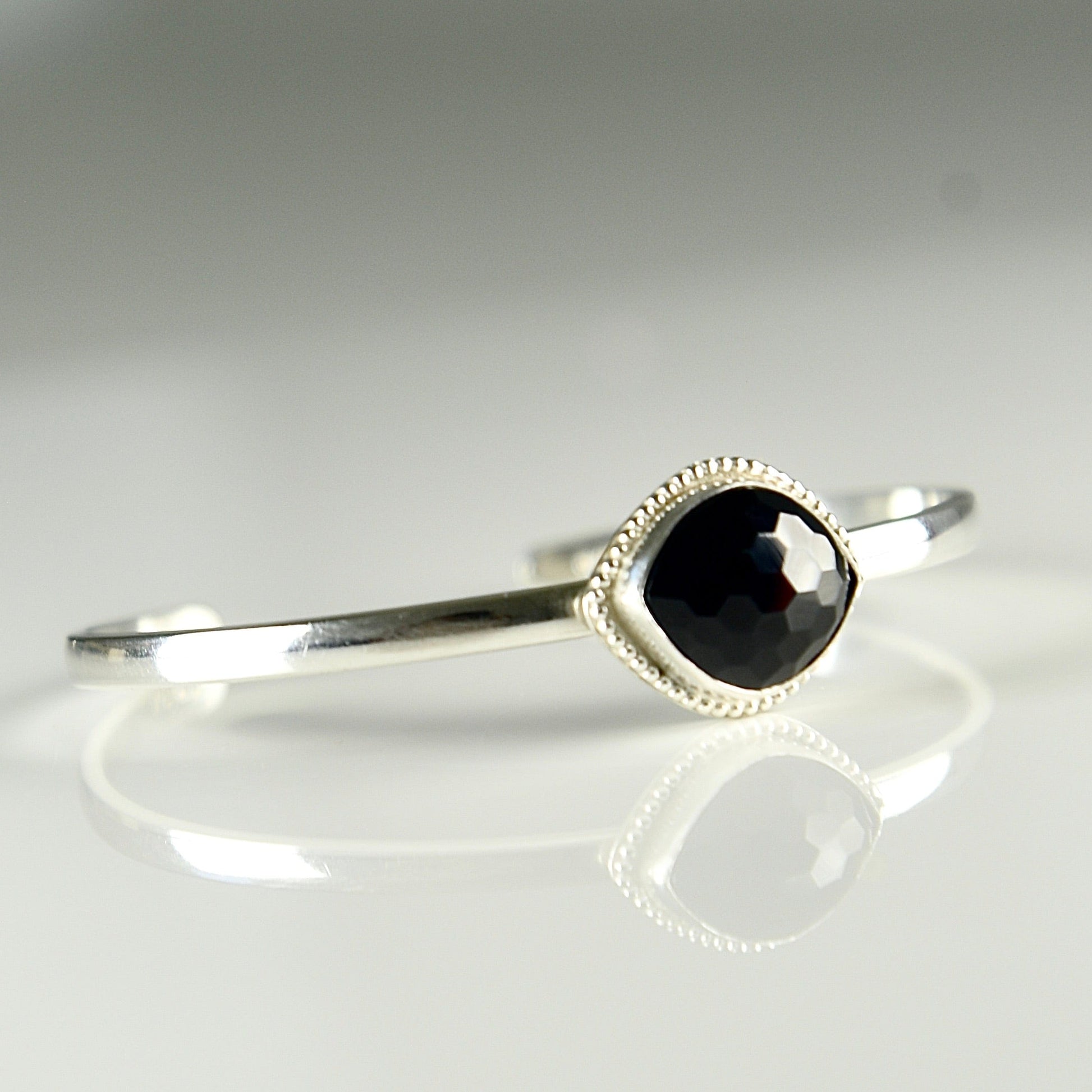 Agapé Artisan Jewelry BLACK SPINEL STERLING CUFF BRACELET 14k gold filled