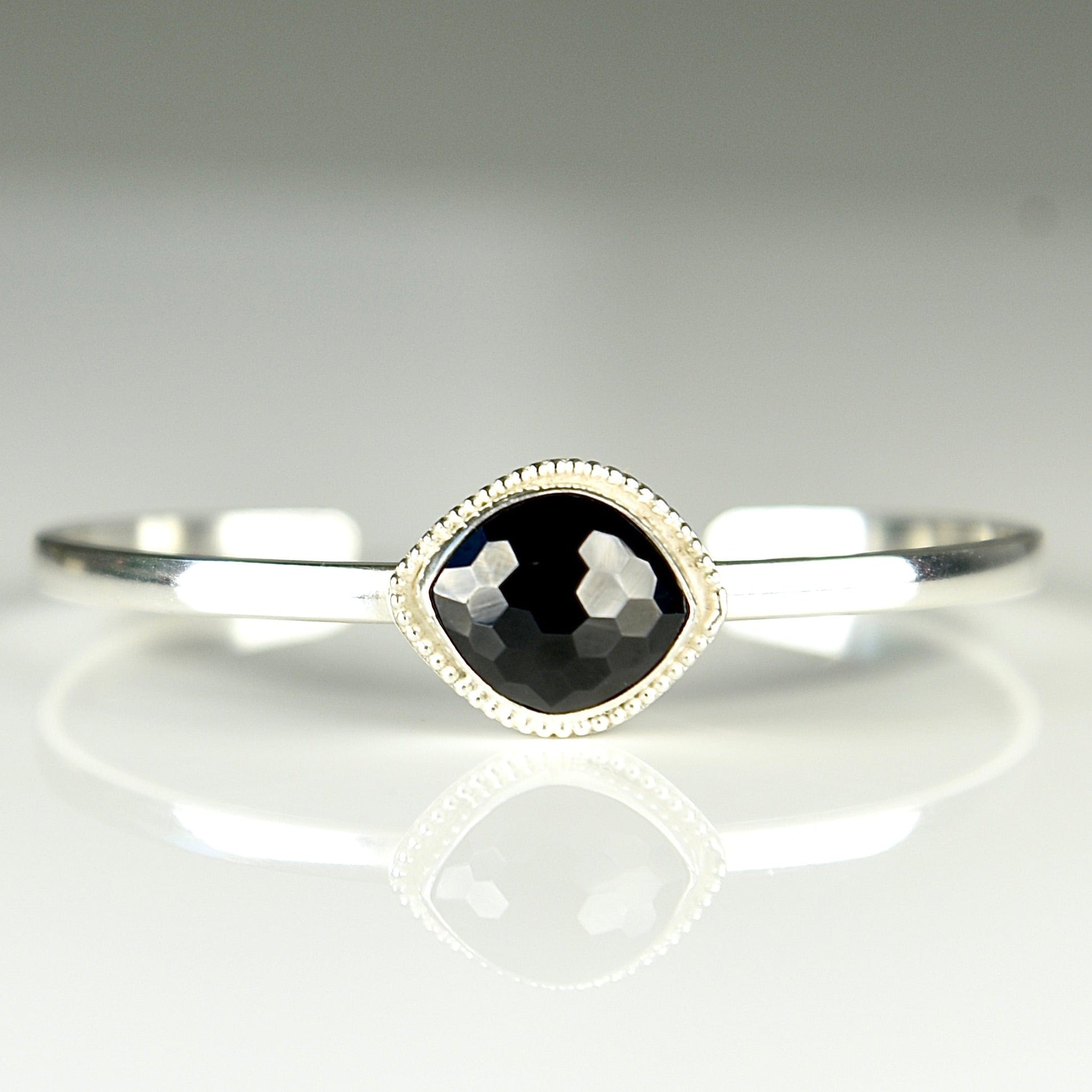 Agapé Artisan Jewelry BLACK SPINEL STERLING CUFF BRACELET 14k gold filled