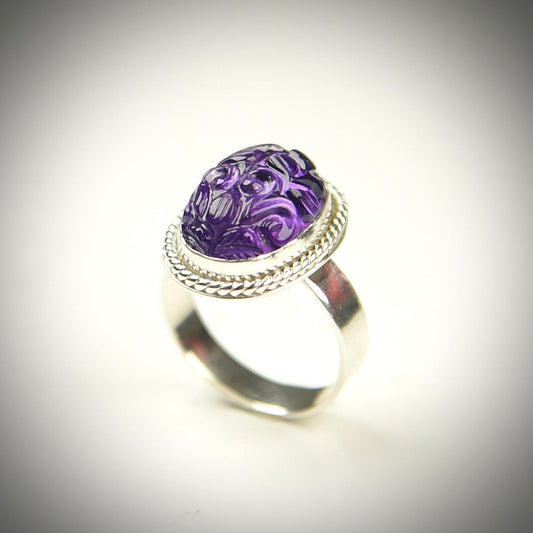 Agapé Artisan Jewelry CARVED AMETHYST STERLING RING 14k gold filled