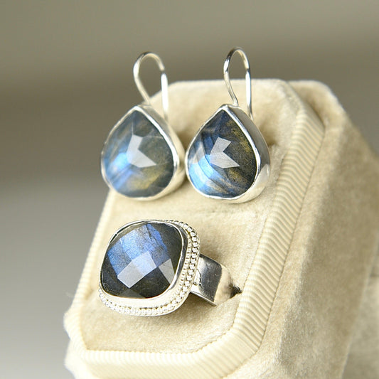Agapé Artisan Jewelry LABRADORITE STERLING DROP EARRINGS 14k gold filled