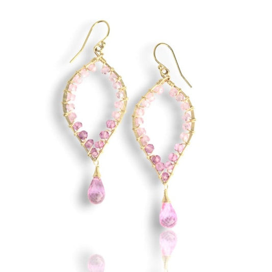 Agape Artisan Jewelry PINK TOPAZ WIRE WRAPPED EARRINGS 14k gold filled