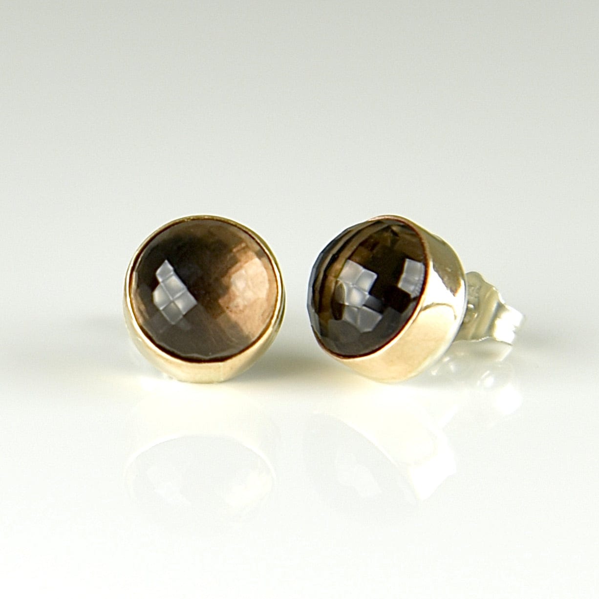 Agapé Artisan Jewelry SMOKY QUARTZ 14K GOLD FILL & STERLING STUD EARRINGS 14k gold filled