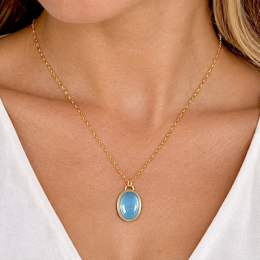 AQUAMARINE 14K GOLD FILL & STERLING PENDANT NECKLACE