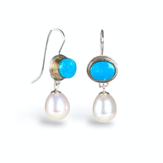 NACOZARI TURQUOISE & FRESHWATER PEARL 14K GOLD FILL & STERLING SILVER DROP EARRINGS