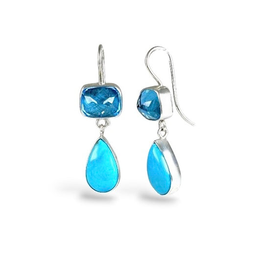 BLUE TOPAZ & NACOZARI TURQUOISE STERLING EARRINGS