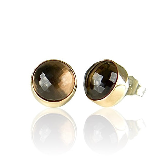 SMOKY QUARTZ 14K GOLD FILL & STERLING STUD EARRINGS