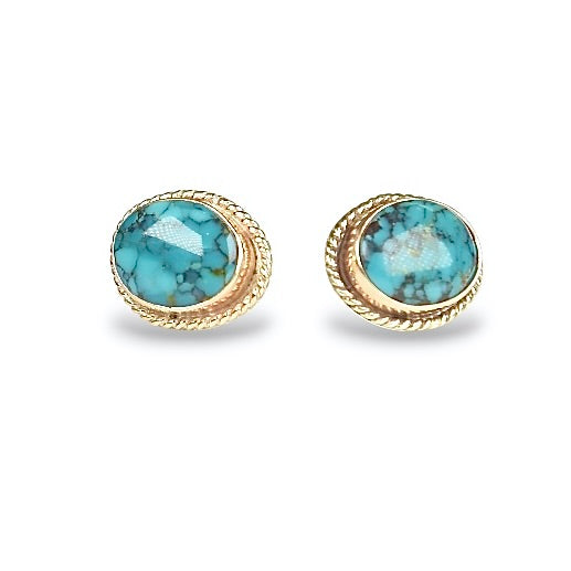 TIBETAN TURQUOISE 14K GOLD FILL STUD EARRINGS