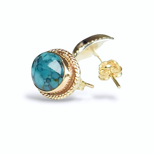 TIBETAN TURQUOISE 14K GOLD FILL STUD EARRINGS