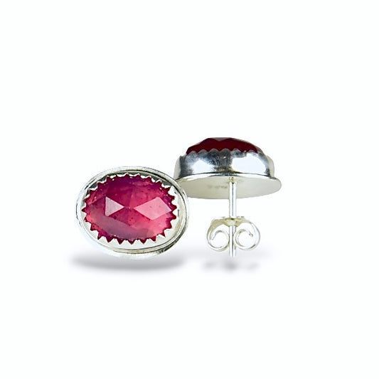 PINK SAPPHIRE STERLING STUD EARRINGS