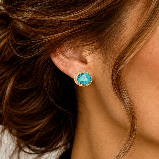 TIBETAN TURQUOISE 14K GOLD FILL STUD EARRINGS