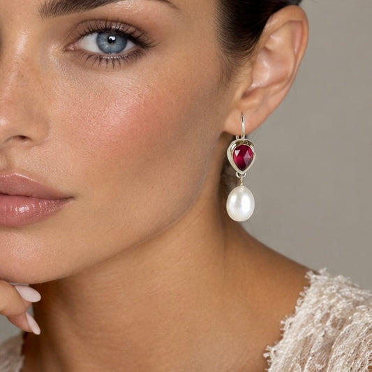 RHODOLITE GARNET & FRESHWATER PEARL 14K GOLD FILL & STERLING EARRINGS