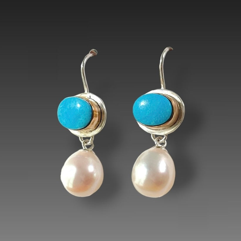 NACOZARI TURQUOISE & FRESHWATER PEARL 14K GOLD FILL & STERLING SILVER DROP EARRINGS