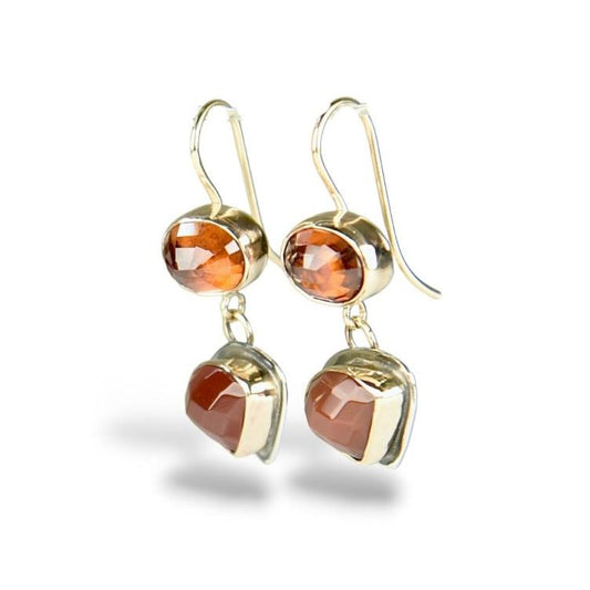 HESSONITE GARNET & CARNELIAN GOLD FILL & STERLING EARRINGS