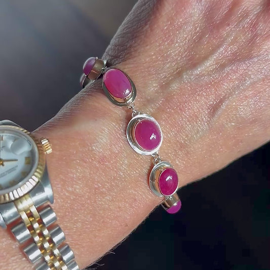 LINKED PINK RUBY 14K GOLD FILL & STERLING SILVER BRACELET