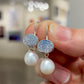 BRAZILIAN DRUZY & FRESHWATER PEARL STERLING SILVER DROP EARRINGS