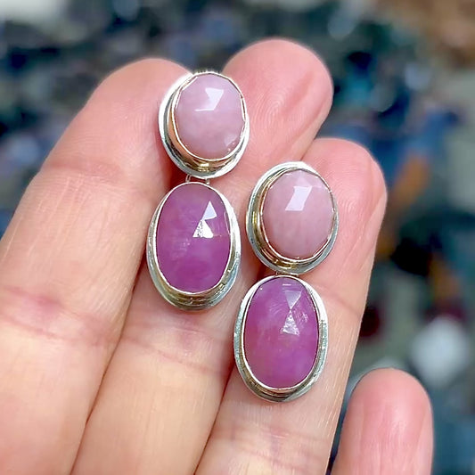 PINK OPAL & SAPPHIRE 14K GOLD & STERLING SILVER EARRINGS