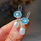 SWISS BLUE TOPAZ & FRESHWATER PEARL STERLING SILVER DROP EARRINGS