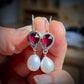 RHODOLITE GARNET & FRESHWATER PEARL 14K GOLD FILL & STERLING EARRINGS