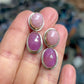 PINK OPAL & SAPPHIRE 14K SOLID GOLD & STERLING SILVER EARRINGS