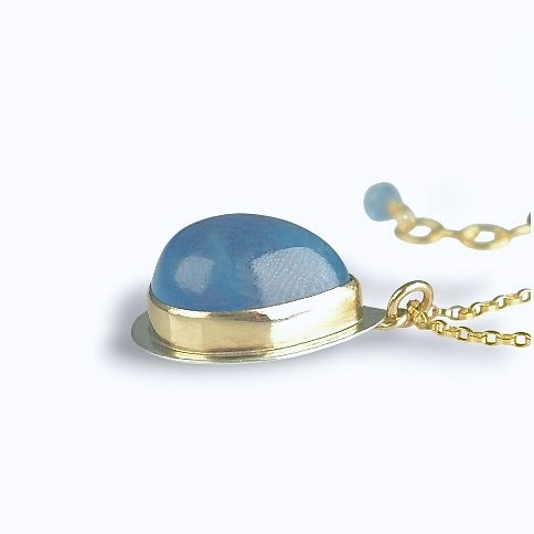 AQUAMARINE 14K GOLD FILL & STERLING PENDANT NECKLACE
