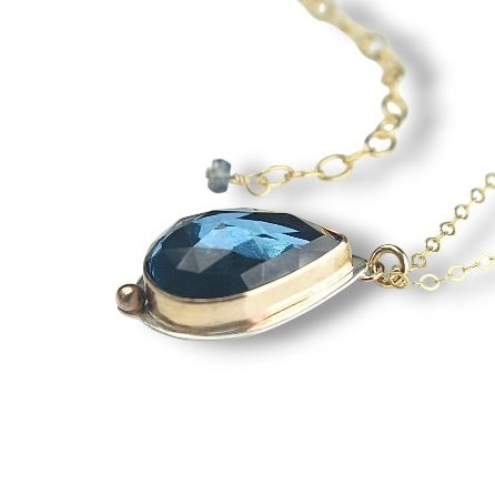 TEARDROP LONDON BLUE TOPAZ 14K GOLD FILL & STERLING PENDANT NECKLACE