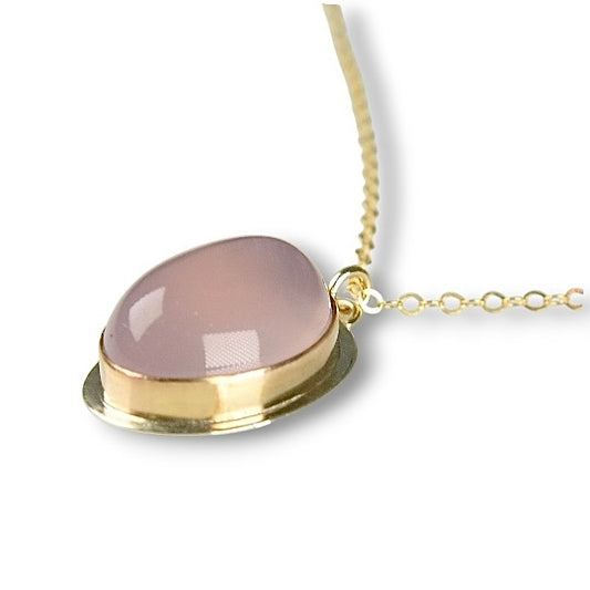 LAVENDER CHALCEDONY 14K GOLD FILL & STERLING PENDANT NECKLACE