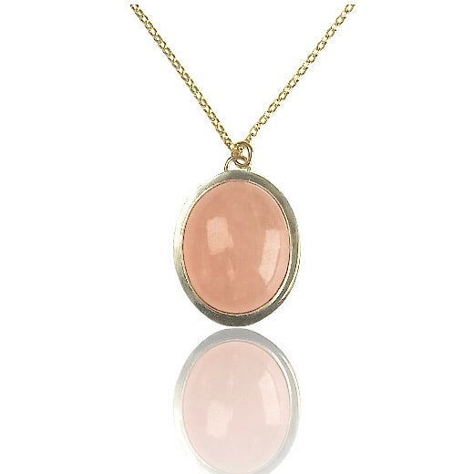 OVAL PEACHY PINK MORGANITE 14K GOLD FILL & STERLING PENDANT NECKLACE
