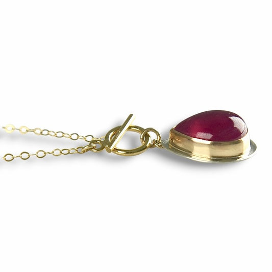 RUBY 14K GOLD FILLED & STERLING SILVER PENDANT NECKLACE ON FRONT TOGGLE