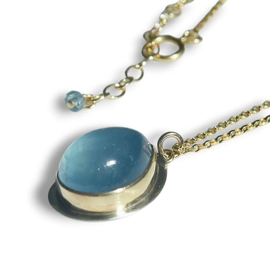 AQUAMARINE 14K GOLD FILL & STERLING PENDANT NECKLACE