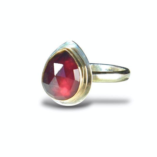 RHODOLITE GARNET TEARDROP 14K GOLD FILL & STERLING RING