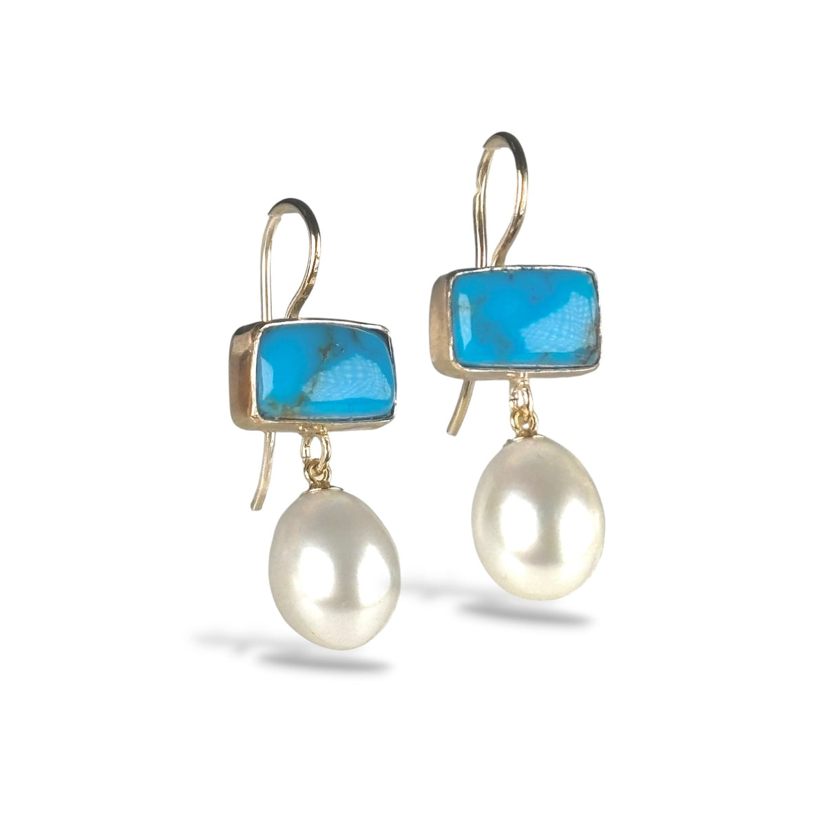 SLEEPING BEAUTY TURQUOISE & FRESHWATER PEARL 14K GOLD FILL & STERLING SILVER EARRINGS