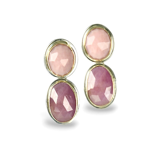 PINK OPAL & SAPPHIRE 14K GOLD & STERLING SILVER EARRINGS