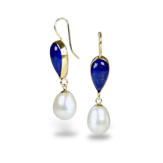 LAPIS LAZULI & FRESHWATER PEARL 14K GOLD FILL EARRINGS