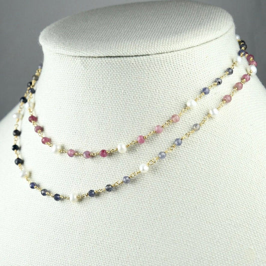 Agape Artisan Jewelry LONG MULTI GEMSTONE LINKED NECKLACE 14k gold filled