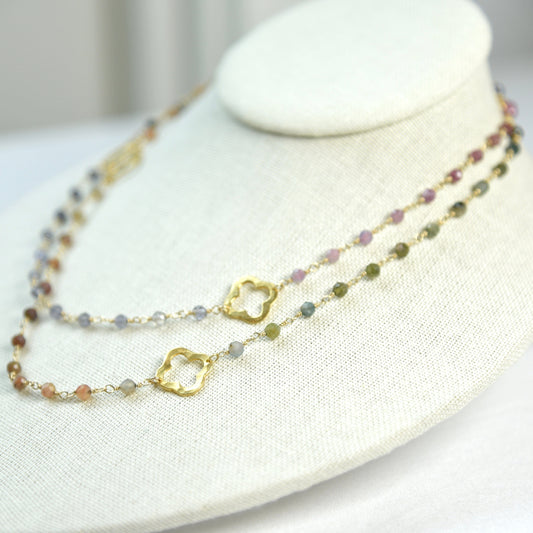 Agape Artisan Jewelry MULTI GEMSTONE QUATREFOIL NECKLACE 14k gold filled