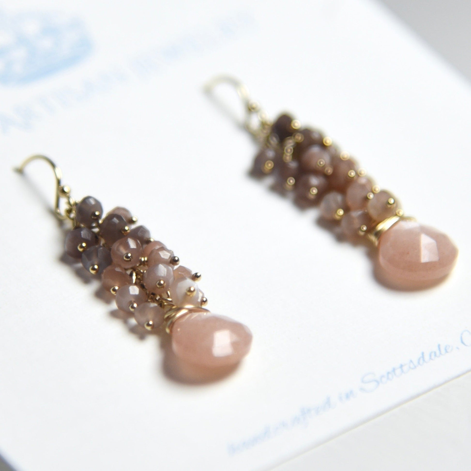 Agape Artisan Jewelry PEACH MOONSTONE CASCADE EARRINGS 14k gold filled