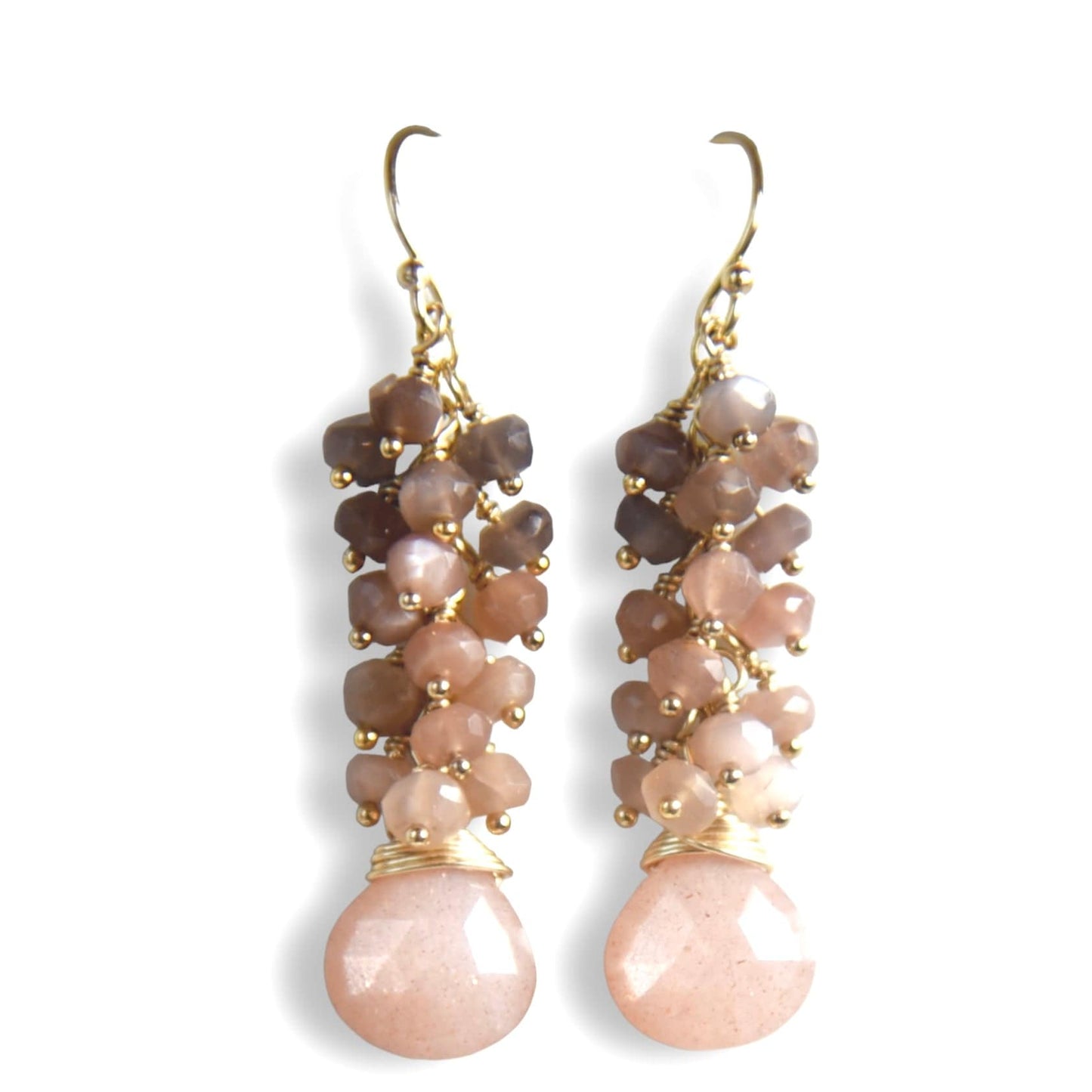 Agape Artisan Jewelry PEACH MOONSTONE CASCADE EARRINGS 14k gold filled