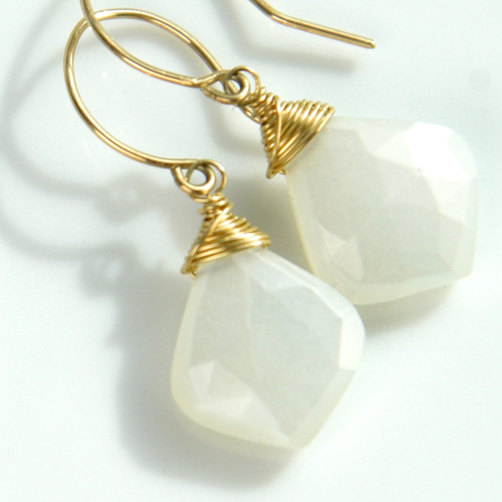 Agape Artisan Jewelry WHITE MOONTSTONE DROP EARRINGS 14k gold filled