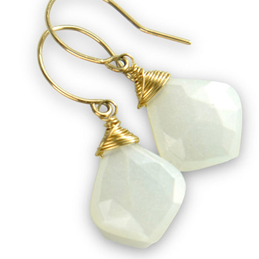 Agape Artisan Jewelry WHITE MOONTSTONE DROP EARRINGS 14k gold filled